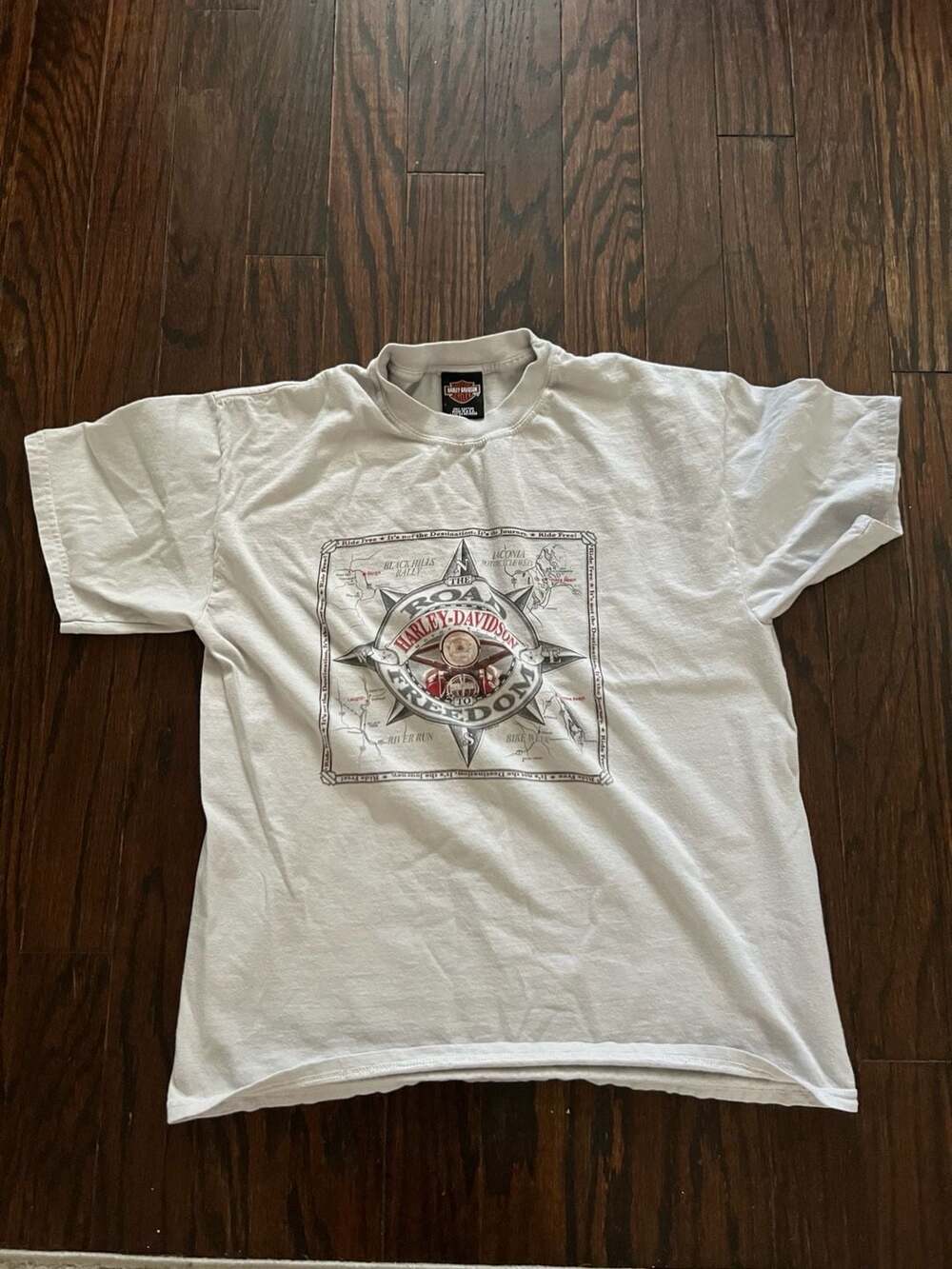 Harley-Davidson Road Freedom T-Shirt Size L White Cotton Vintage